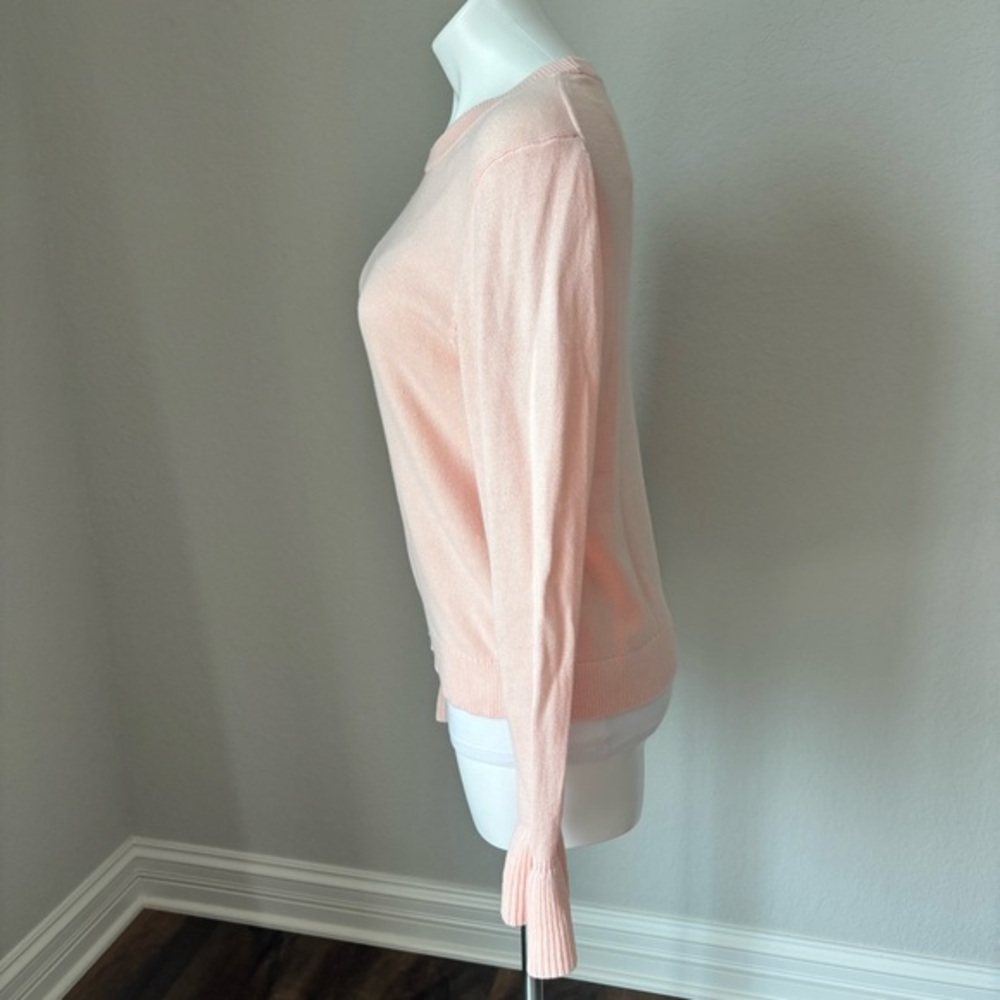 J. Crew Sweater Women Medium Pink Ruffle Cuff Crew Neck Cotton Pullover Preppy - Picture 5 of 9